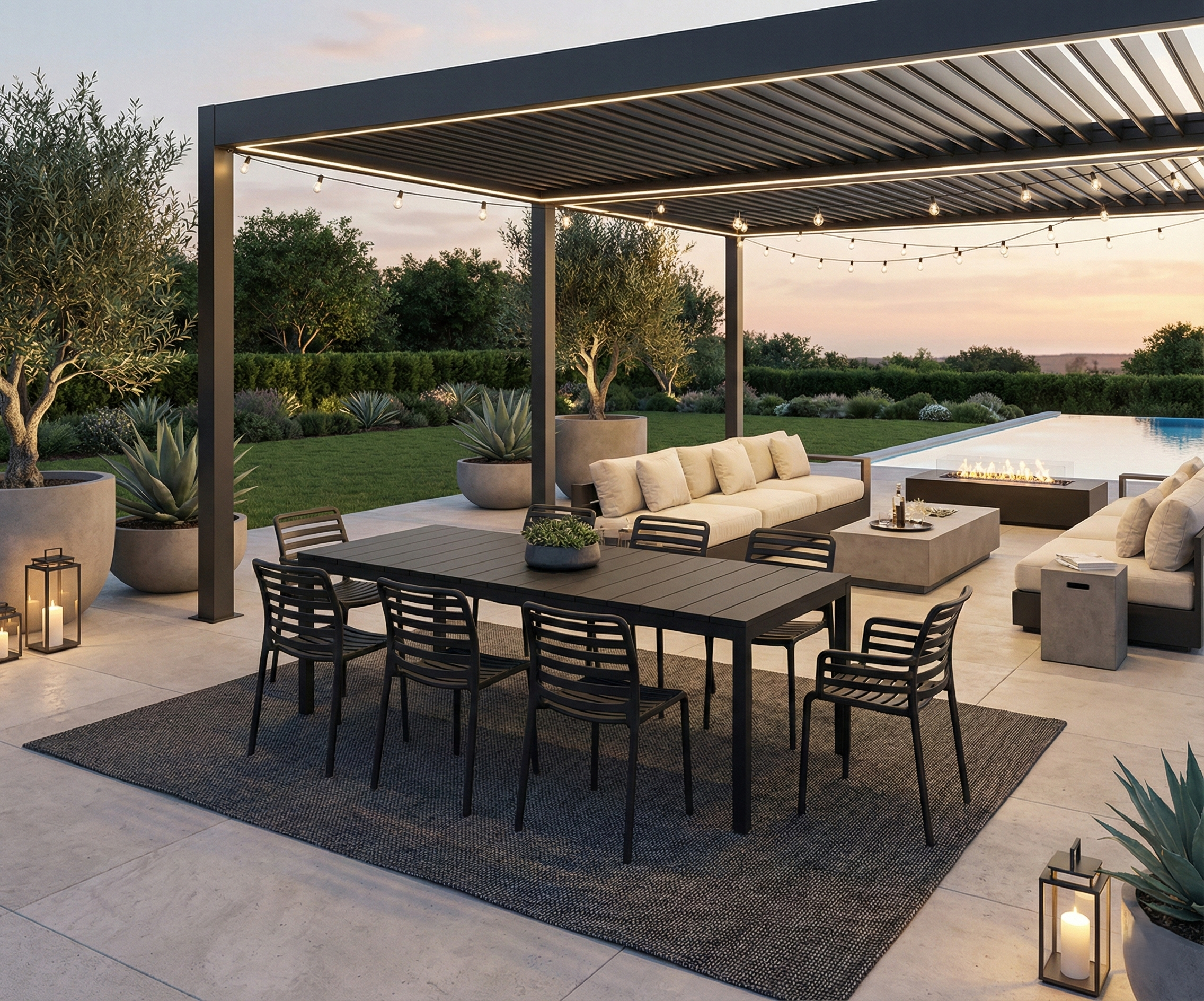 OFFRE : TABLE EXTENSIBLE RIO 210/280CM ANTHRACITE + 6 CHAISES + 2 FAUTEUILS À LATTES ANTHRACITE