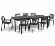 OFFRE : TABLE EXTENSIBLE RIO 210/280CM ANTHRACITE + 6 CHAISES + 2 FAUTEUILS À LATTES ANTHRACITE