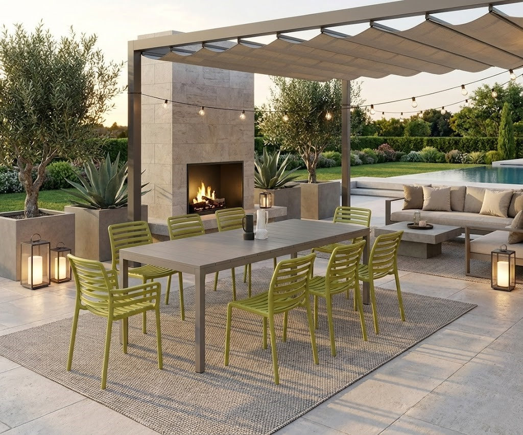 OFFERTA TAVOLO RIO ESTENDIBILE 210/280CM TORTORA +6 SEDIE +2 POLTRONE DOGA GIALLO