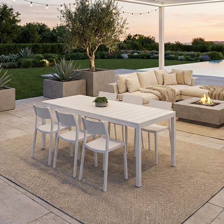 OFFERTA TAVOLO RIO ALLUNGABILE 140/210CM BIANCO +6 SEDIE TRILL BIANCHE