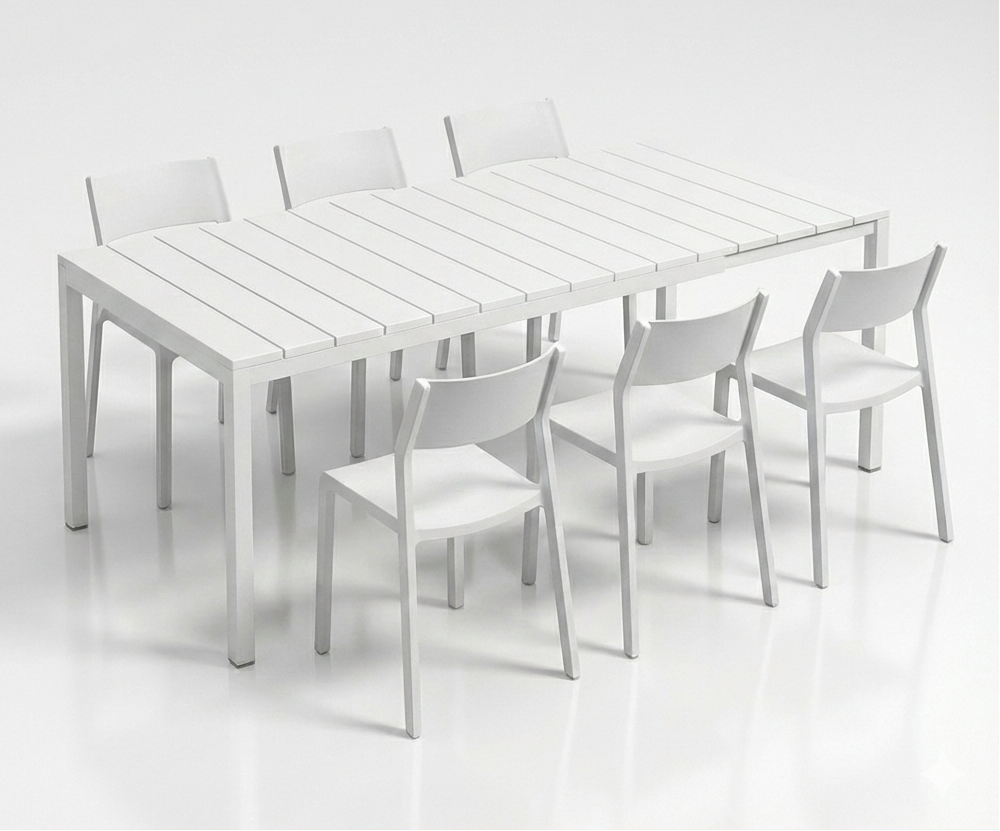 OFFERTA TAVOLO RIO ALLUNGABILE 140/210CM BIANCO +6 SEDIE TRILL BIANCHE