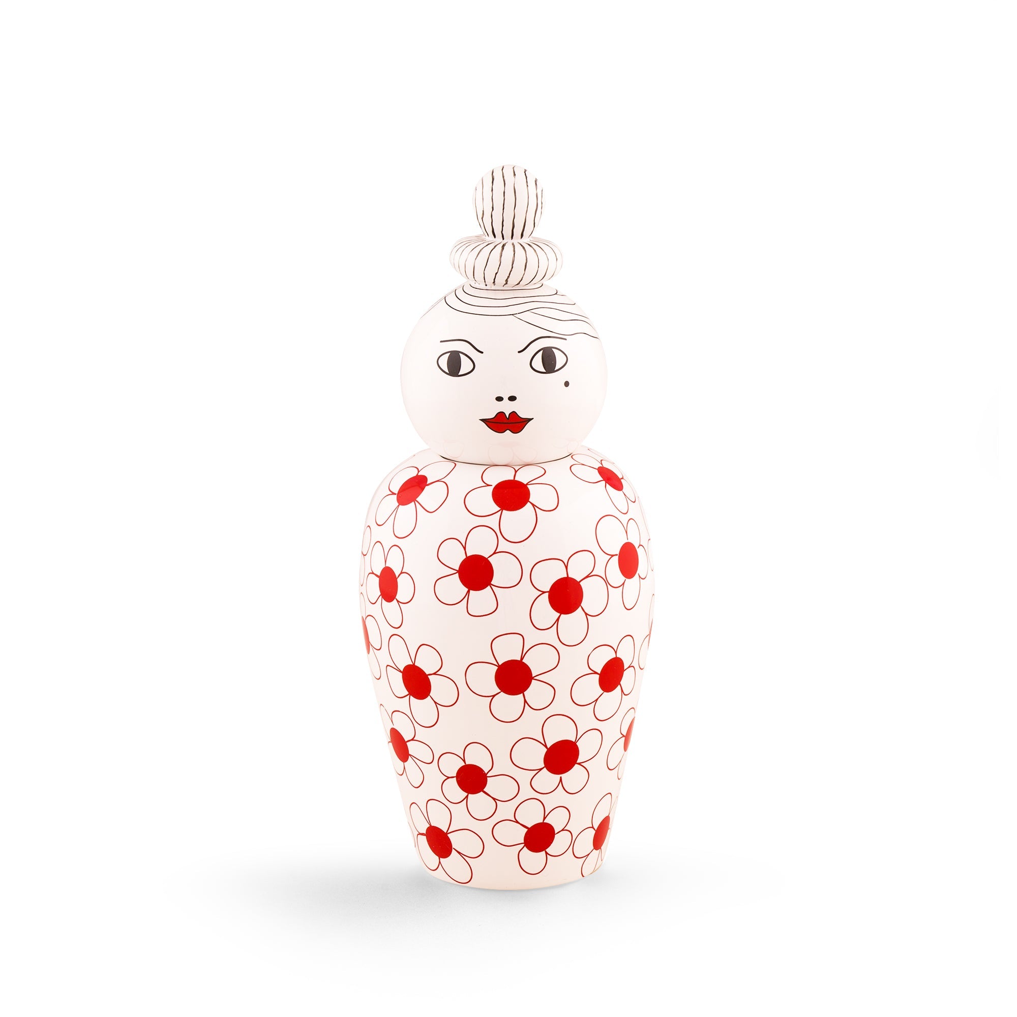 Vaso Decorativo Canopie Pepa D 17 H 25,5 cm Bianco con Fiori Rossi SELETTI