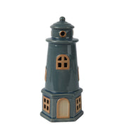 PORTACANDELE FARO BLU H22 CM IN PORCELLANA