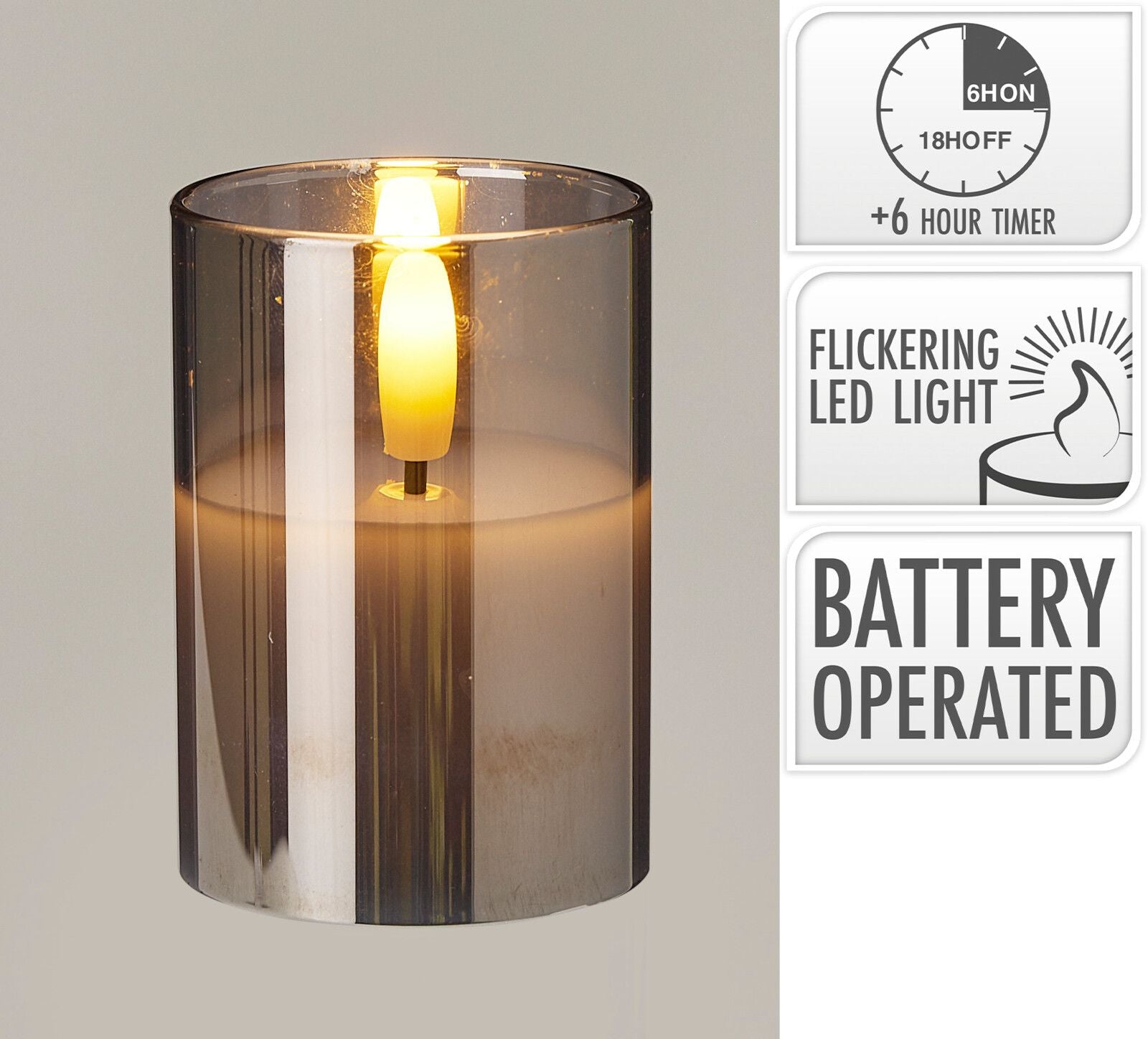 Candela decorativa a LED, altezza 7 cm, colore fumè