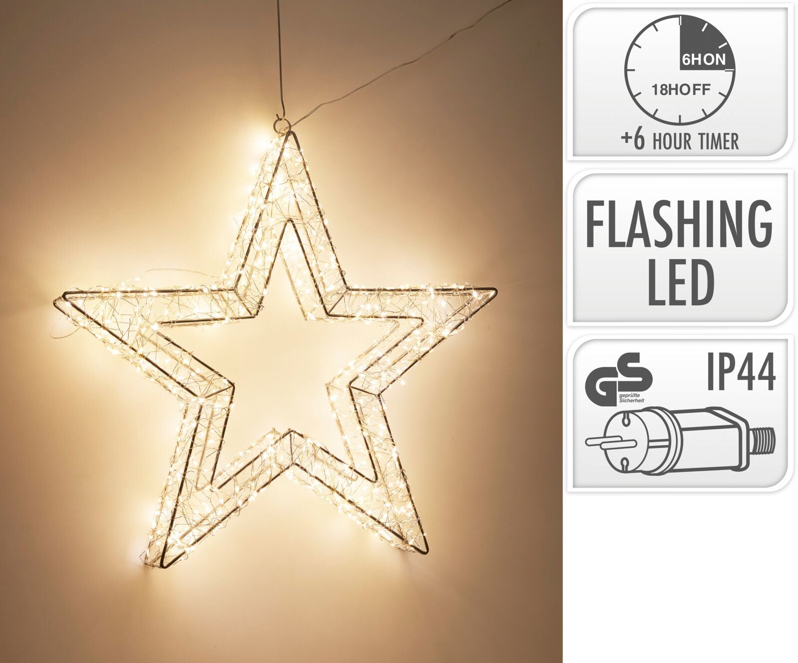 Stella luminosa a LED, 720 LED, 50x50 cm, luce bianco caldo