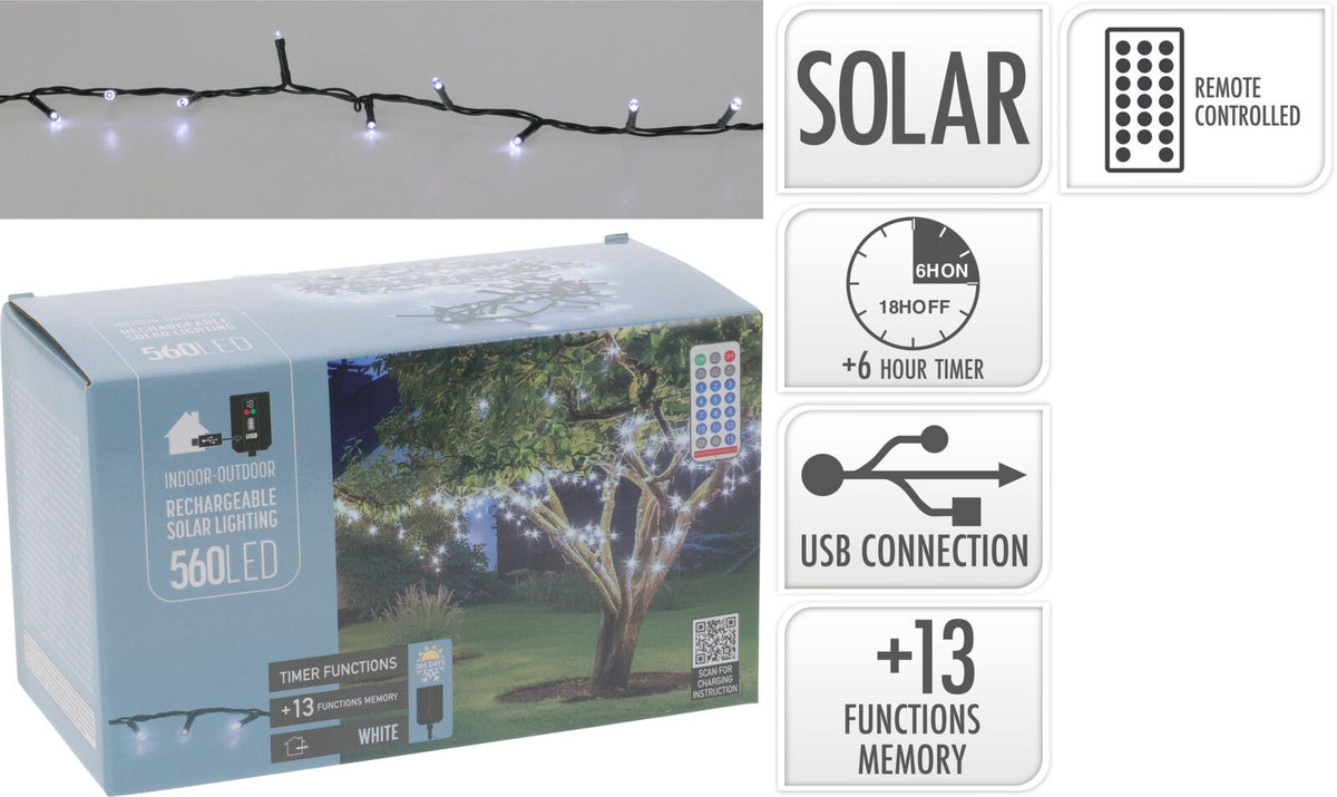 Catena luminosa ricaricabile, 560 LED, luce bianco freddo