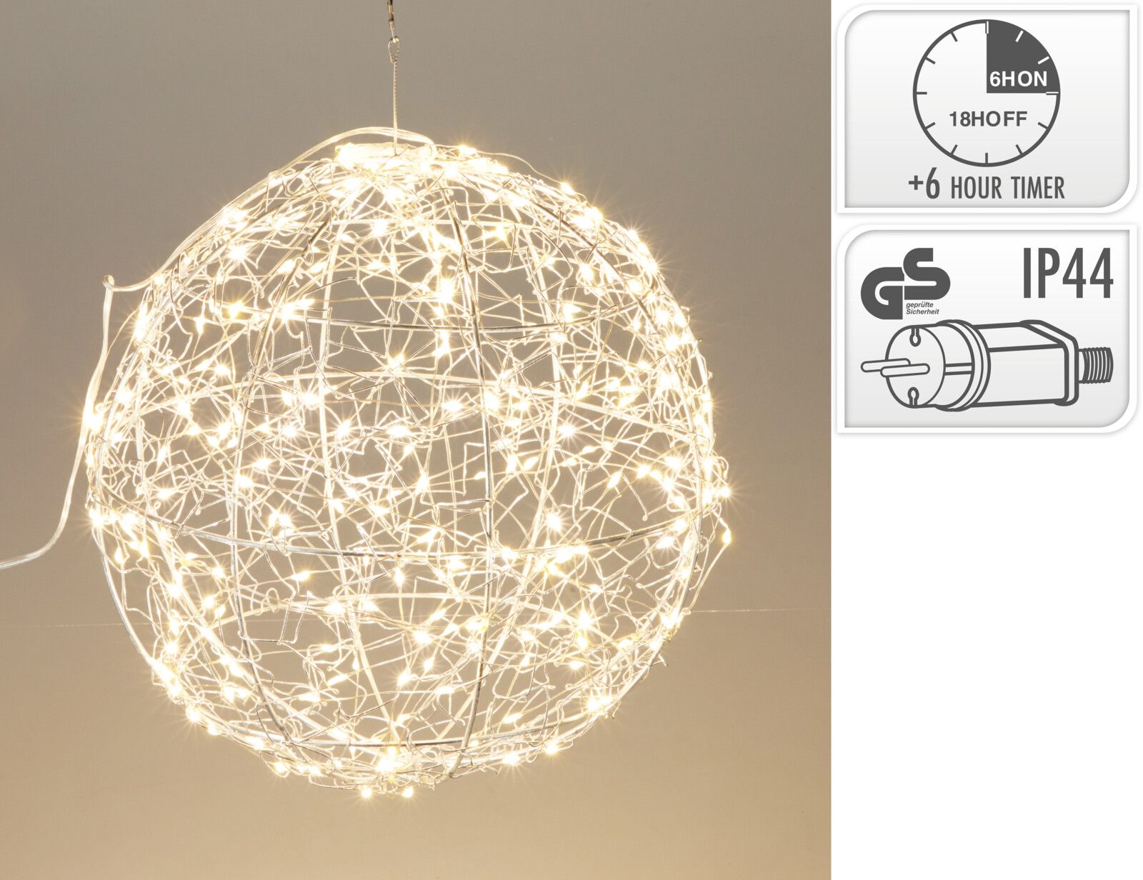 Sfera luminosa a LED, 500 LED, 35 cm, luce bianco caldo
