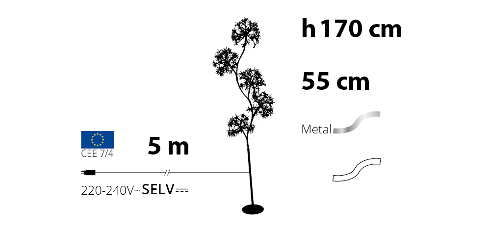 ALBERO RAMO BIANCO CON 5 SFERE H170CM MICROLED