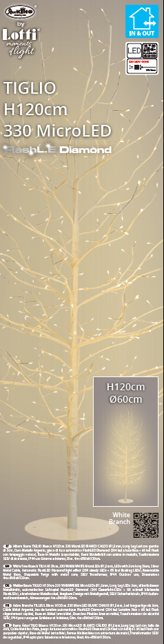 ALBERO RAMO TIGLIO BIANCO H120CM 330 MICROLED BIANCO CALDO