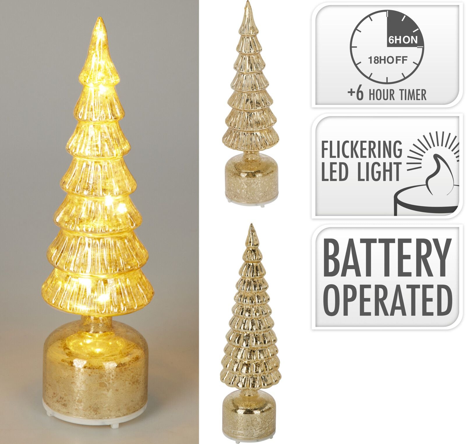 Albero di Natale a LED modello assortito, altezza 36 cm, colore oro