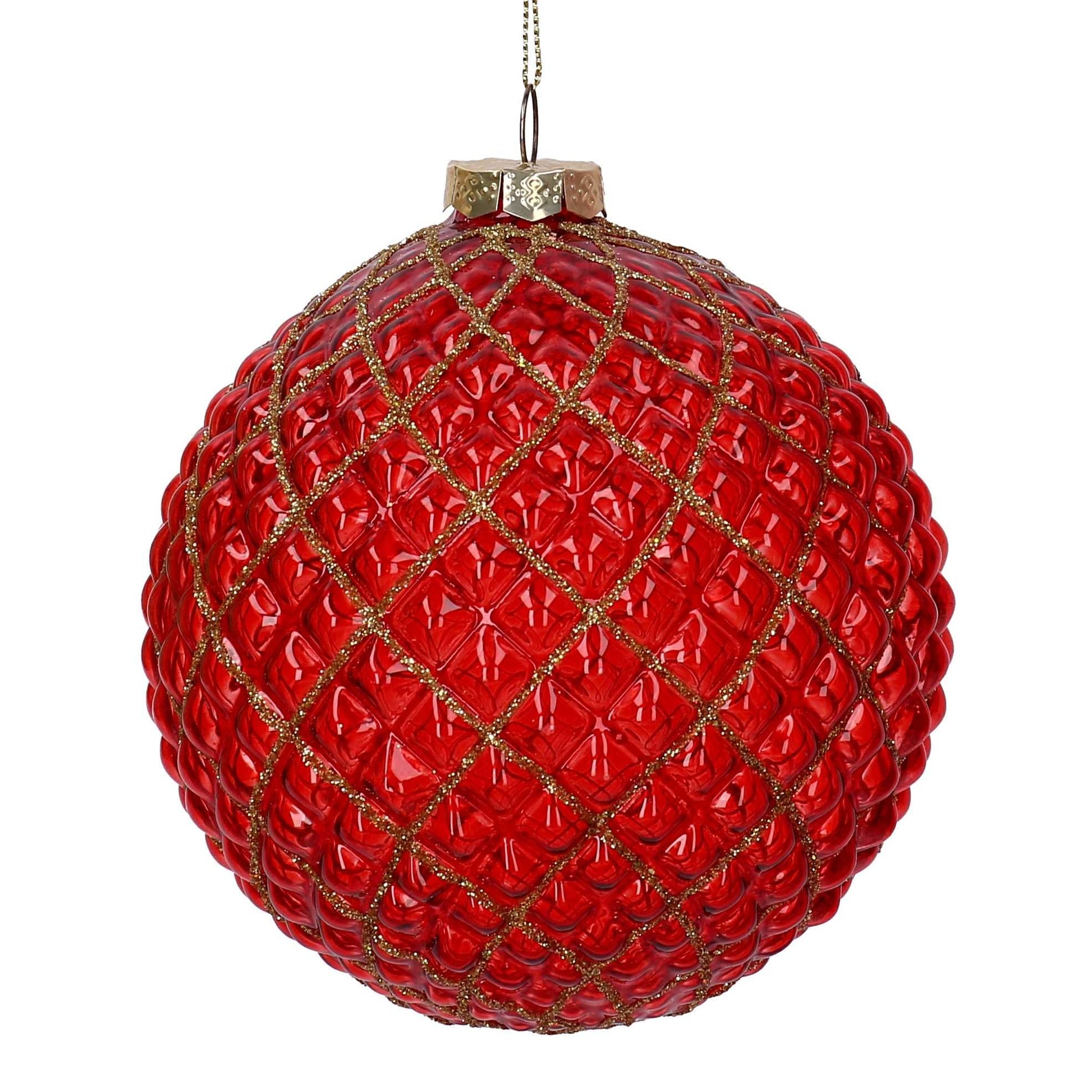 Pallina in vetro con Decoro Oro D.12 cm Rosso