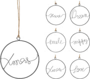 OFFERTA 4 PENDAGLI IN METALLO ARGENTO SCRITTE NATALIZIE 10CM