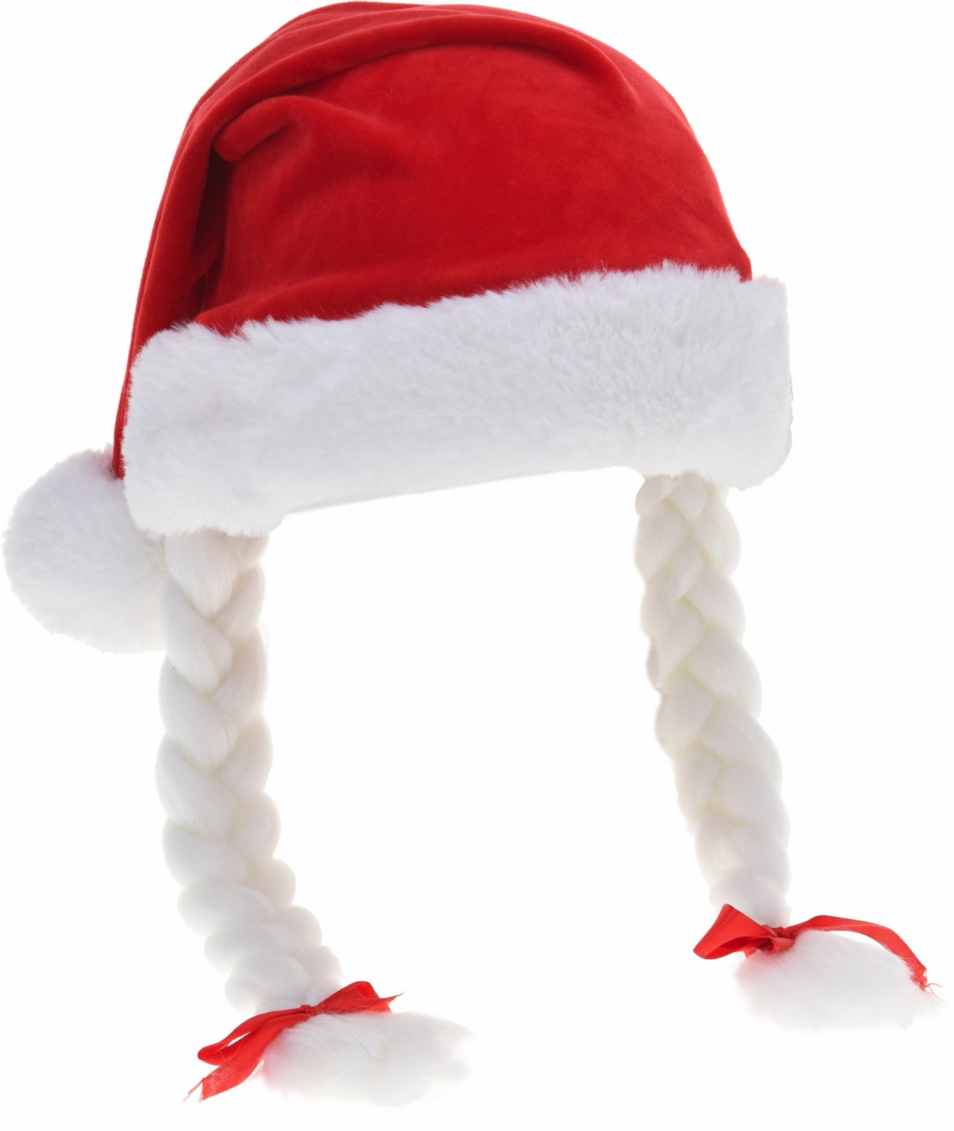 CAPPELLO DI BABBO NATALE CON TRECCE 44CM