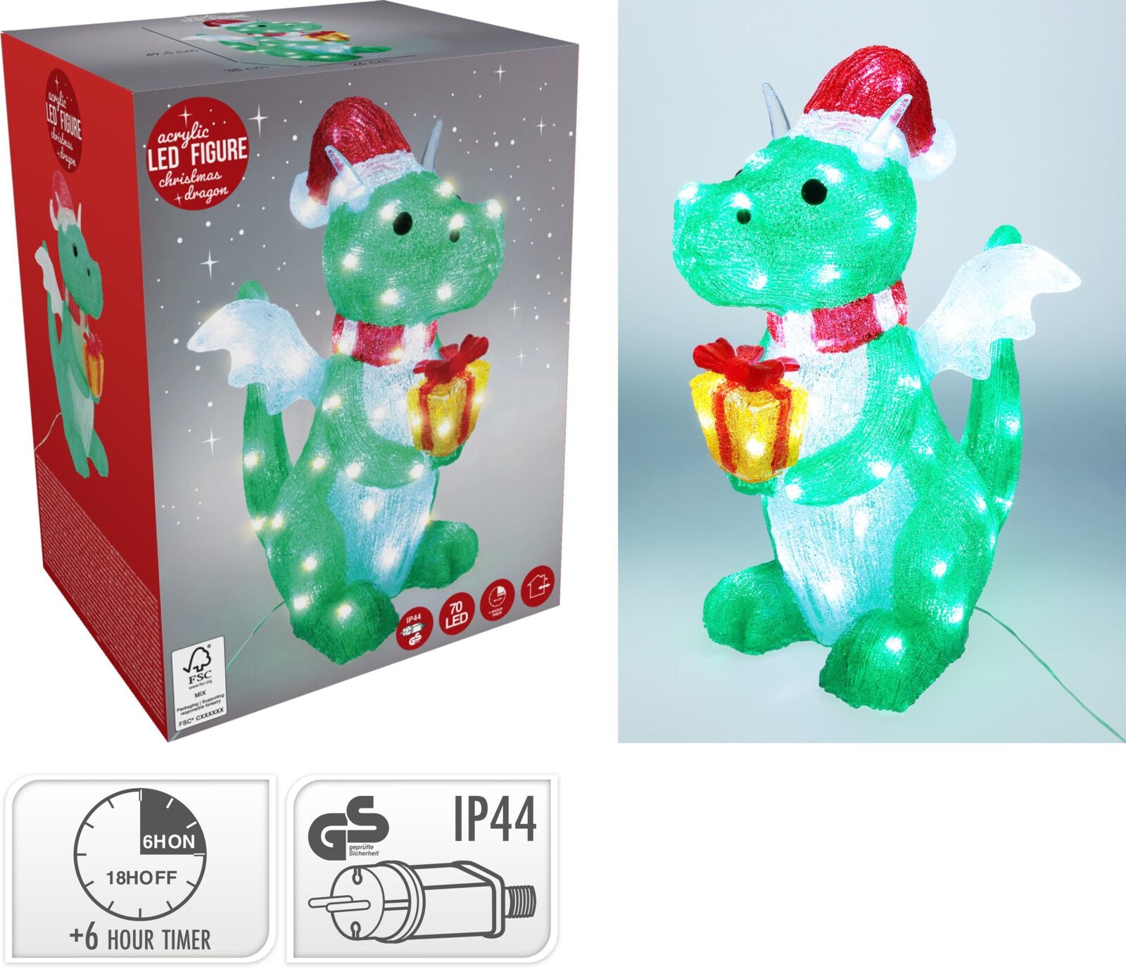 Drago decorativo a LED, 49,5 cm, colore verde