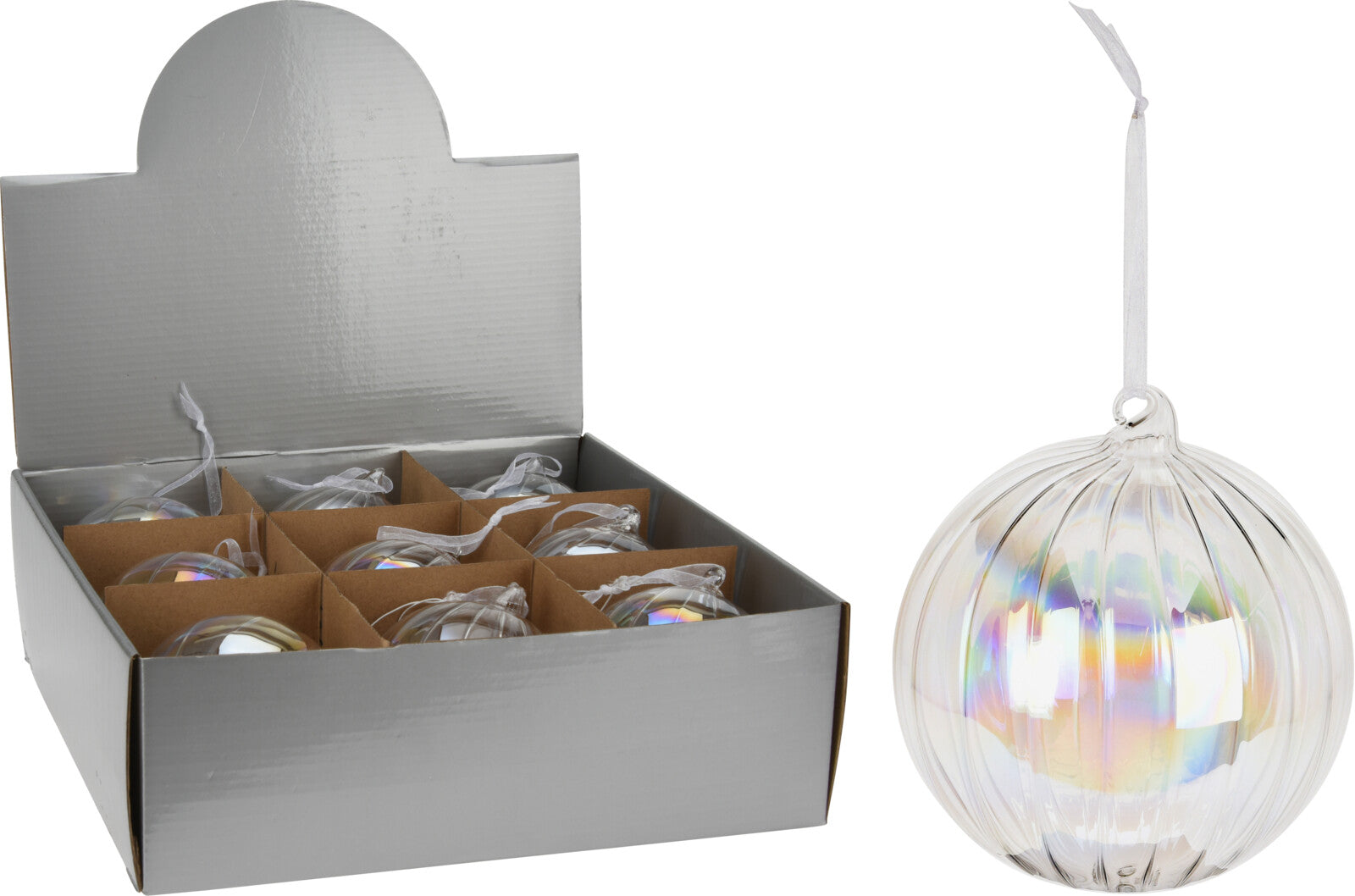 OFFERTA 6 PALLINE DI NATALE IN VETRO IRIDESCENTE 10CM