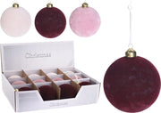 OFFERTA 6 PALLINE IN VETRO E VELLUTO ROSA/BORDEAUX 8CM ASSORTITE