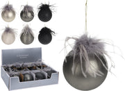 PALLINA DI VETRO CON PIUME 8CM ASSORTITA