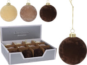 OFFERTA 12 PALLINE IN VETRO E VELLUTO MARRONI 8CM ASSORTITE