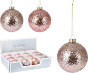 OFFERTA 6 PALLINE CON GLITTER PERLINE ROSA 8CM ASSORTITE