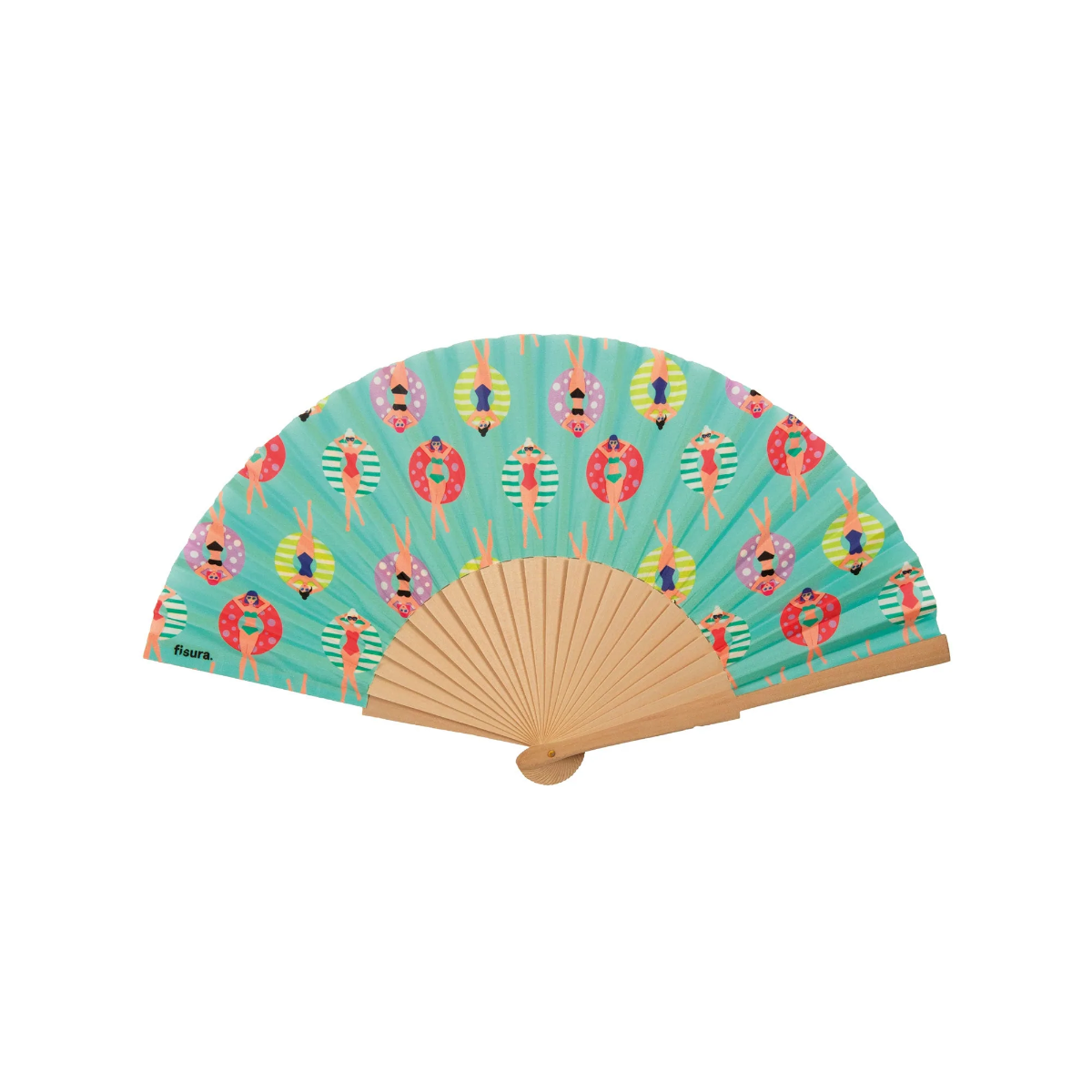 VENTAGLIO CON FANTASIA NUOTATORI - FAN WOOD & TEXTILE SWIMMERS