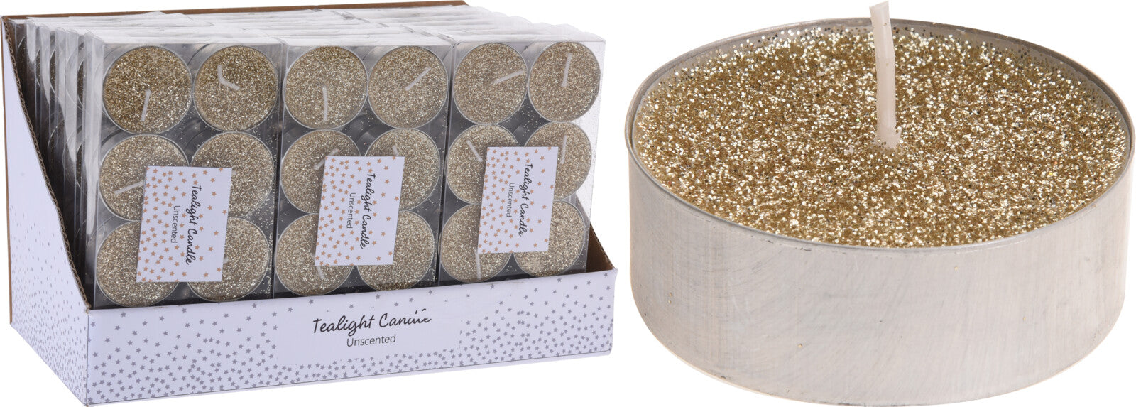 8 T-LIGHT GLITTER ORO 3CM