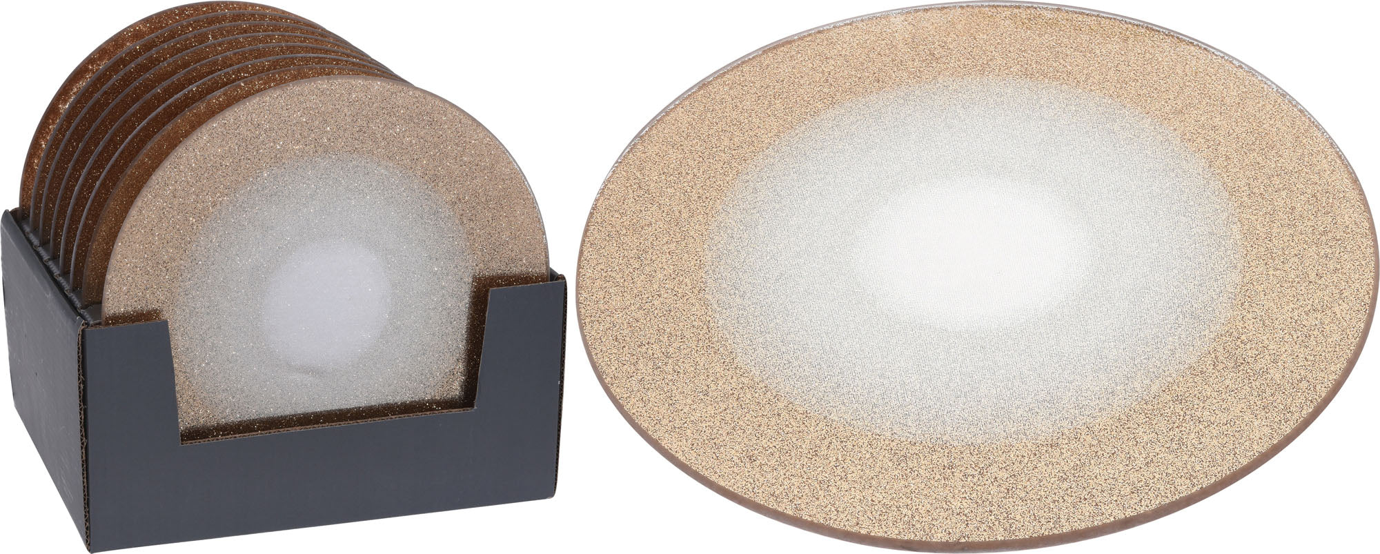 OFFERTA 3 SOTTO CANDELA 20CM IN VETRO CON GLITTER ORO