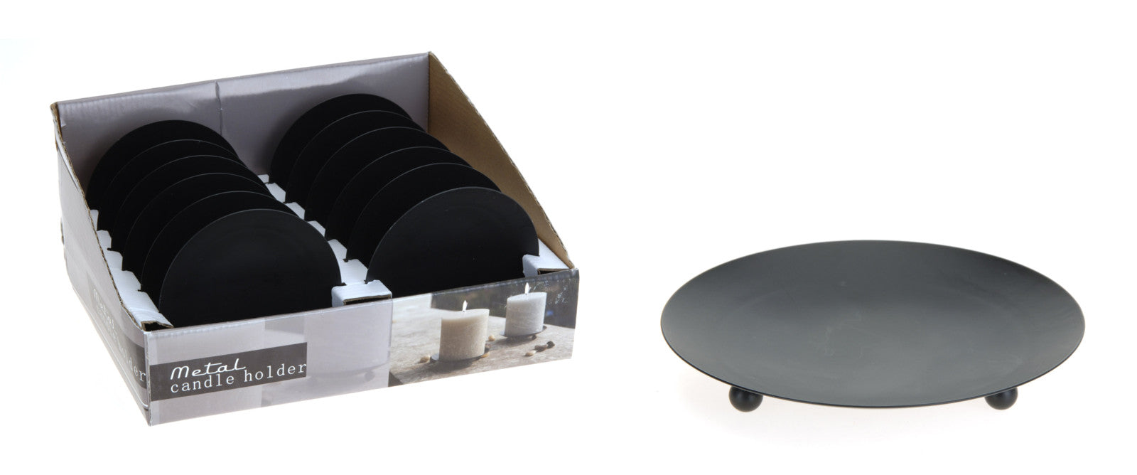 OFFERTA 3 SOTTOCANDELA METALLO NERO 12CM