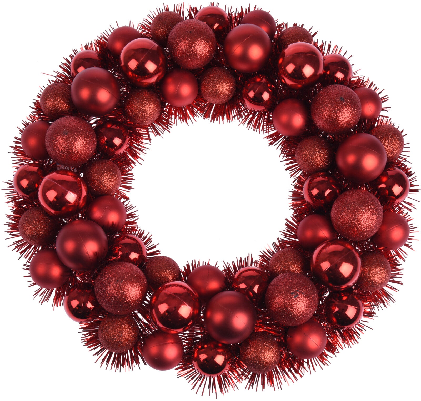 CORONA NATALIZIA 39CM CON 56 PALLINE DI NATALE ROSSE