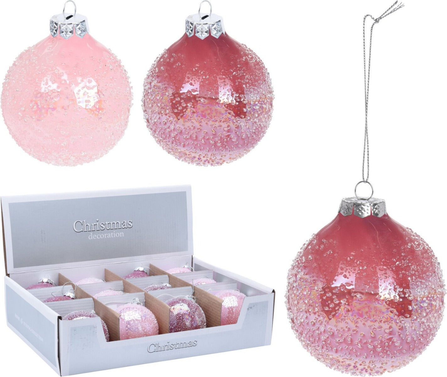 OFFERTA 6 PALLINE 8CM ROSA EFFETTO GHIACCIO ASSORTITE