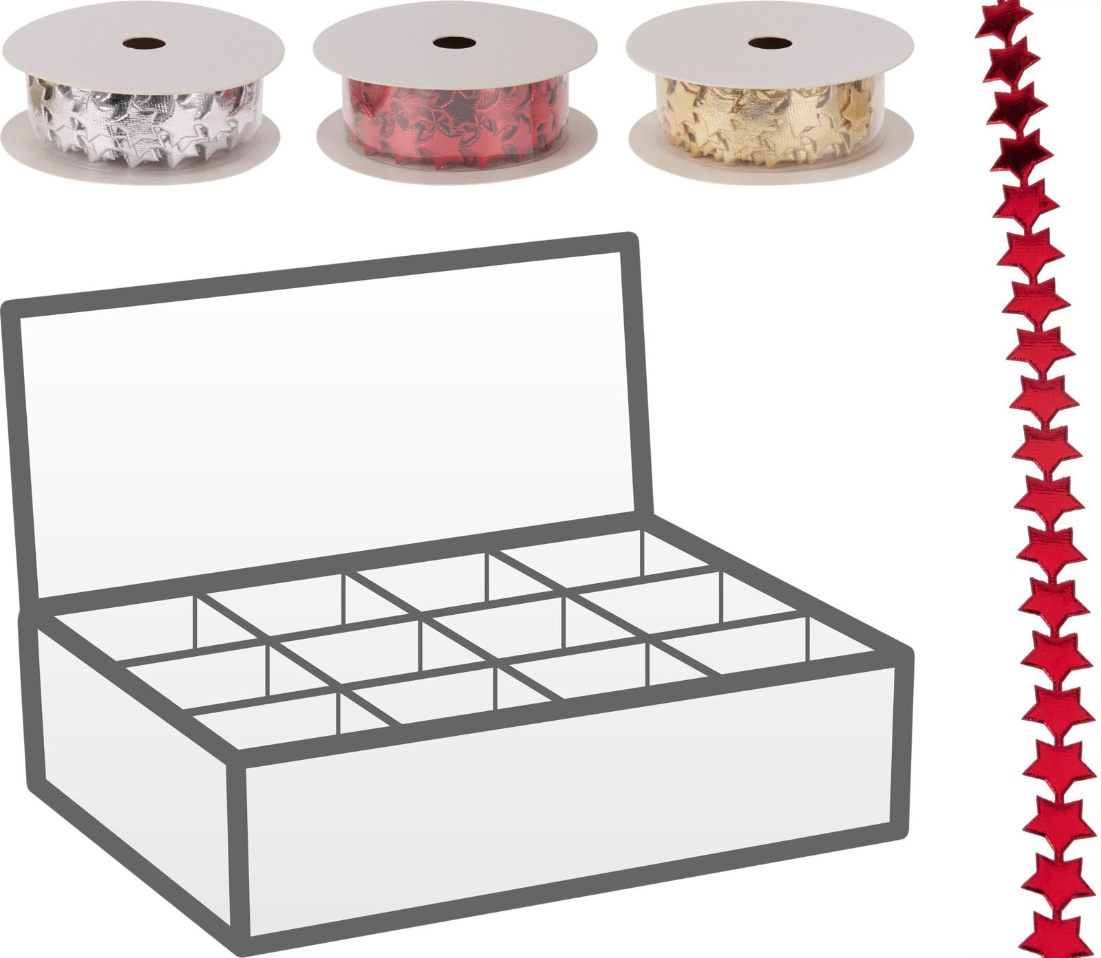Nastro Decorativo Natalizio (Ribbon) 1.5x400cm modello assortito Oro/Argento/Rosso
