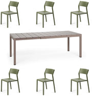 OFFERTA TAVOLO RIO 140/210 CON 6 SEDIE TRILL BISTROT TORTORA/AGAVE