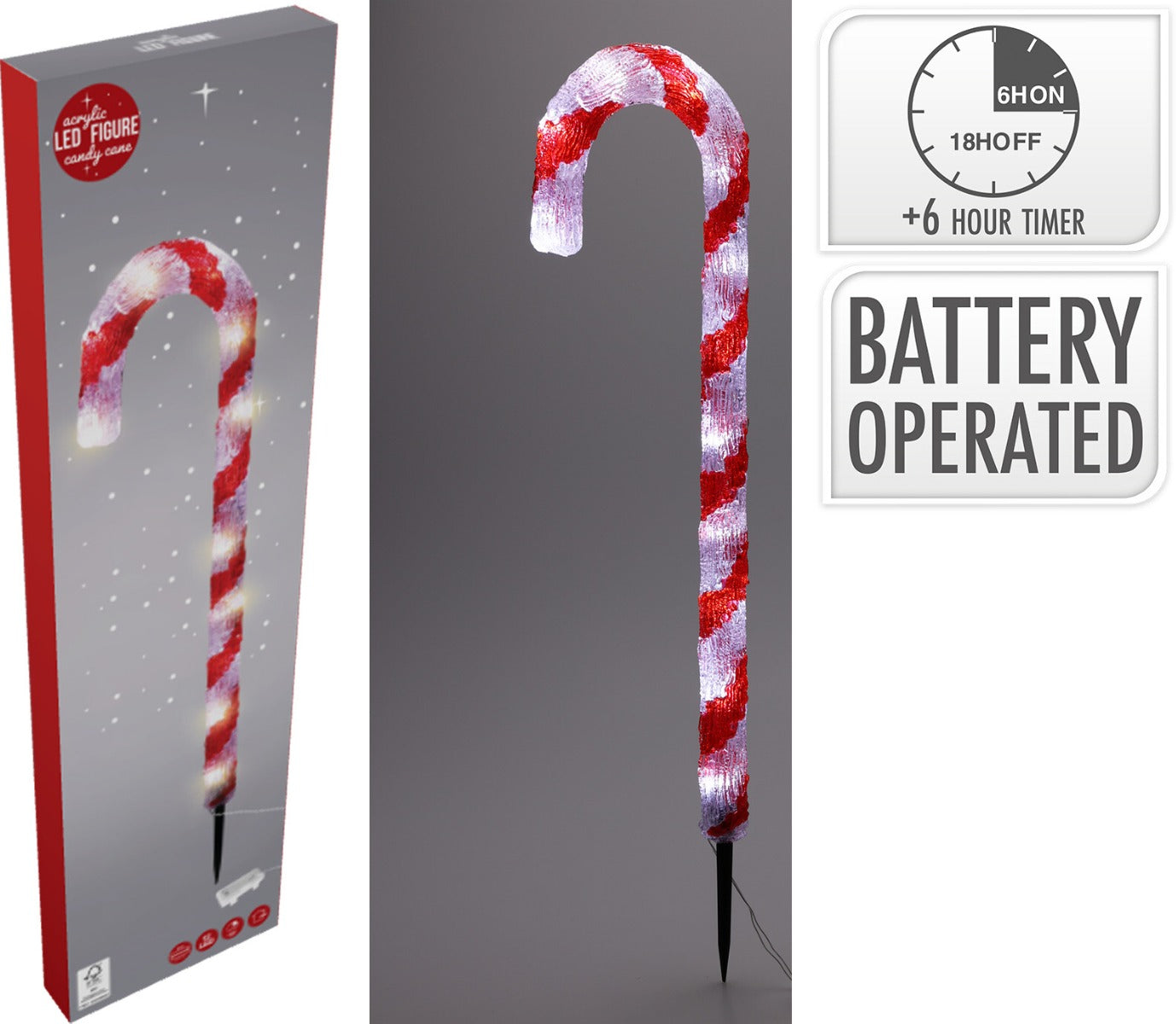 DECORAZIONE LUMINOSA BASTONCINO DI ZUCCHERO,12 LED, BIANCO FREDDO