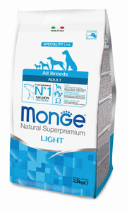 MONGE CIBO SECCO CANE CROCCANTINI LIGHT SALMONE E RISO 2,5 KG