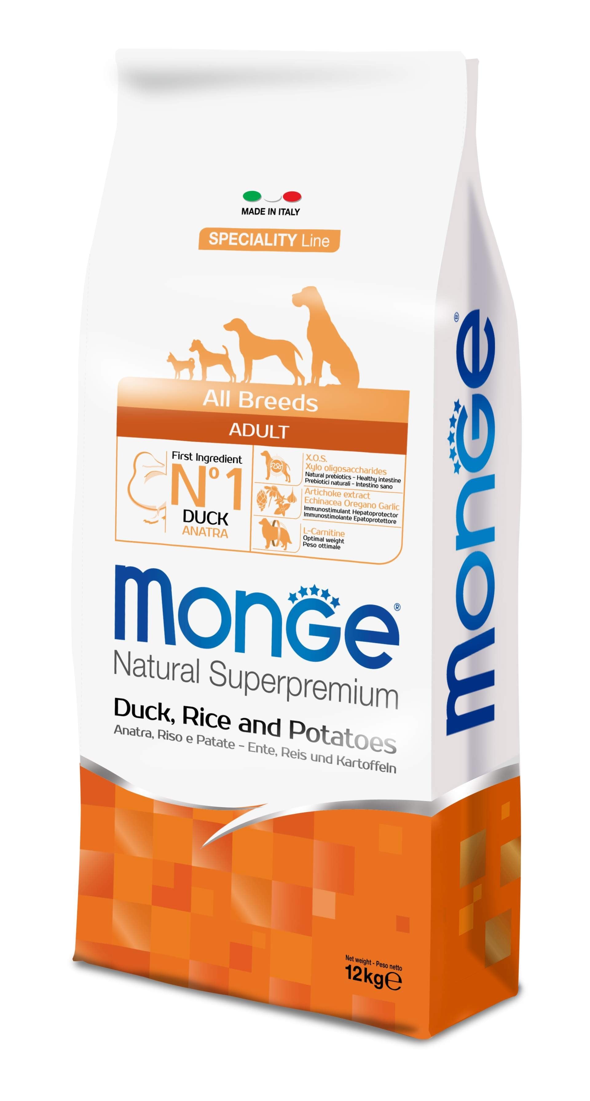 MONGE CIBO SECCO CANE CROCCANTINI CON ANATRA RISO E PATATE 12 KG
