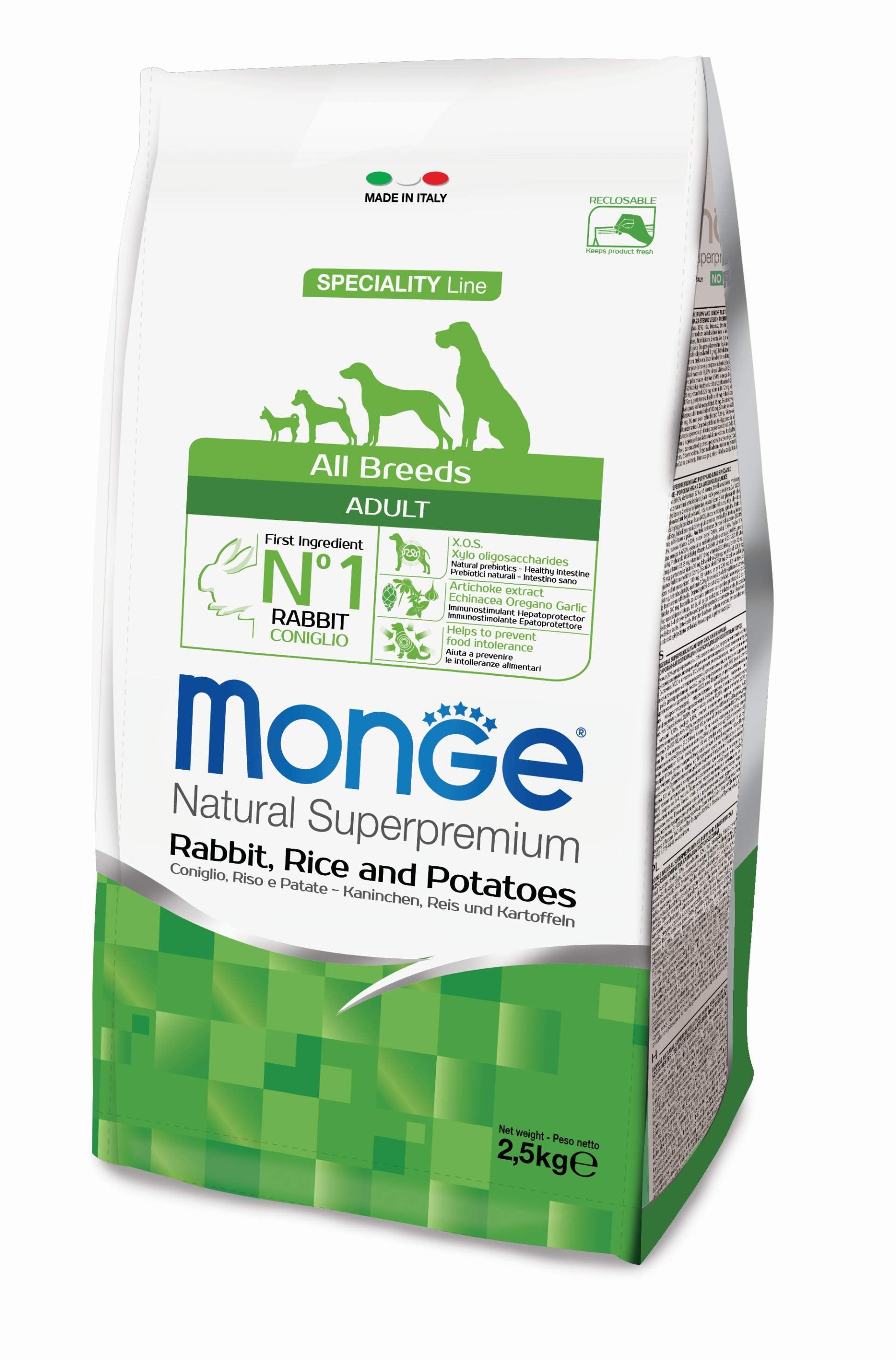 MONGE CIBO SECCO CANE CROCCANTINI CONIGLIO RISO E PATATE 2,5 KG