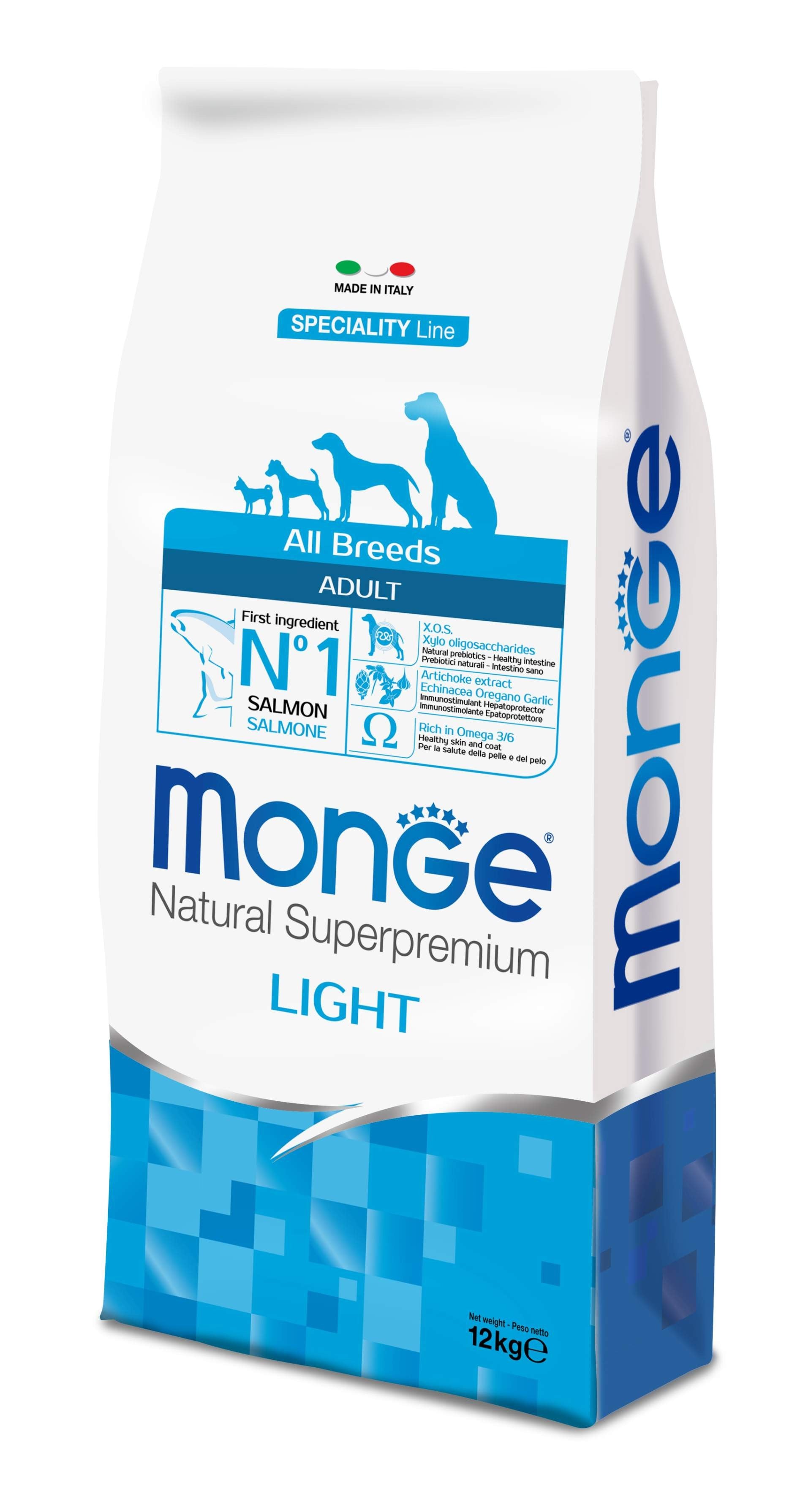 MONGE CIBO SECCO CANE CROCCANTINI LIGHT SALMONE E RISO 12 KG