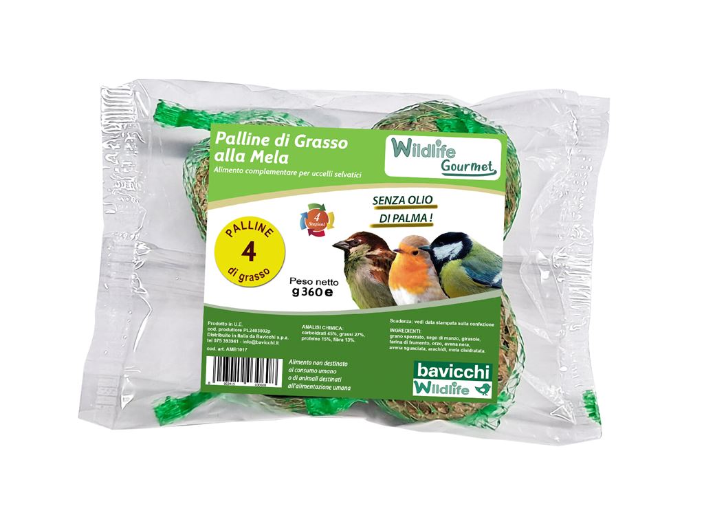 PALLE DI GRASSO ALLA MELA MANGIME 4X90GR PER UCCELLI SELVATICI ALTA QUALITA'