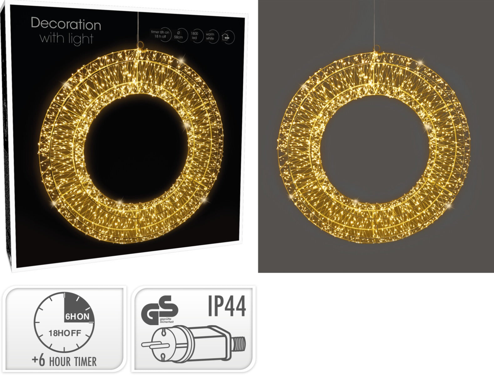 ANELLO CORONA CON 1800 MICROLED, 58X13X58CM, BIANCO CALDO