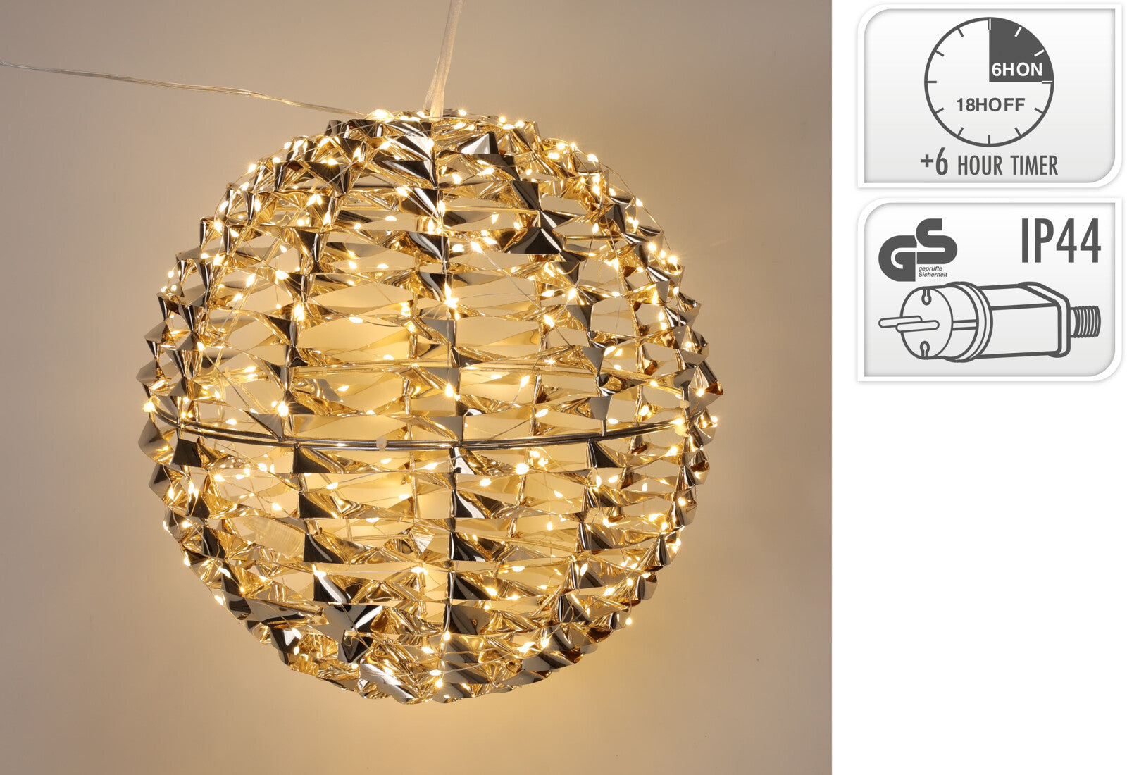 SFERA CON 300 MICROLED, Ø30CM, BIANCO CALDO