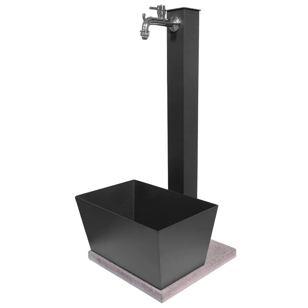 FONTANA A COLONNA DA GIARDINO CON BASE IN CEMENTO E VASCA RETTANGOLARE ANTRACITE