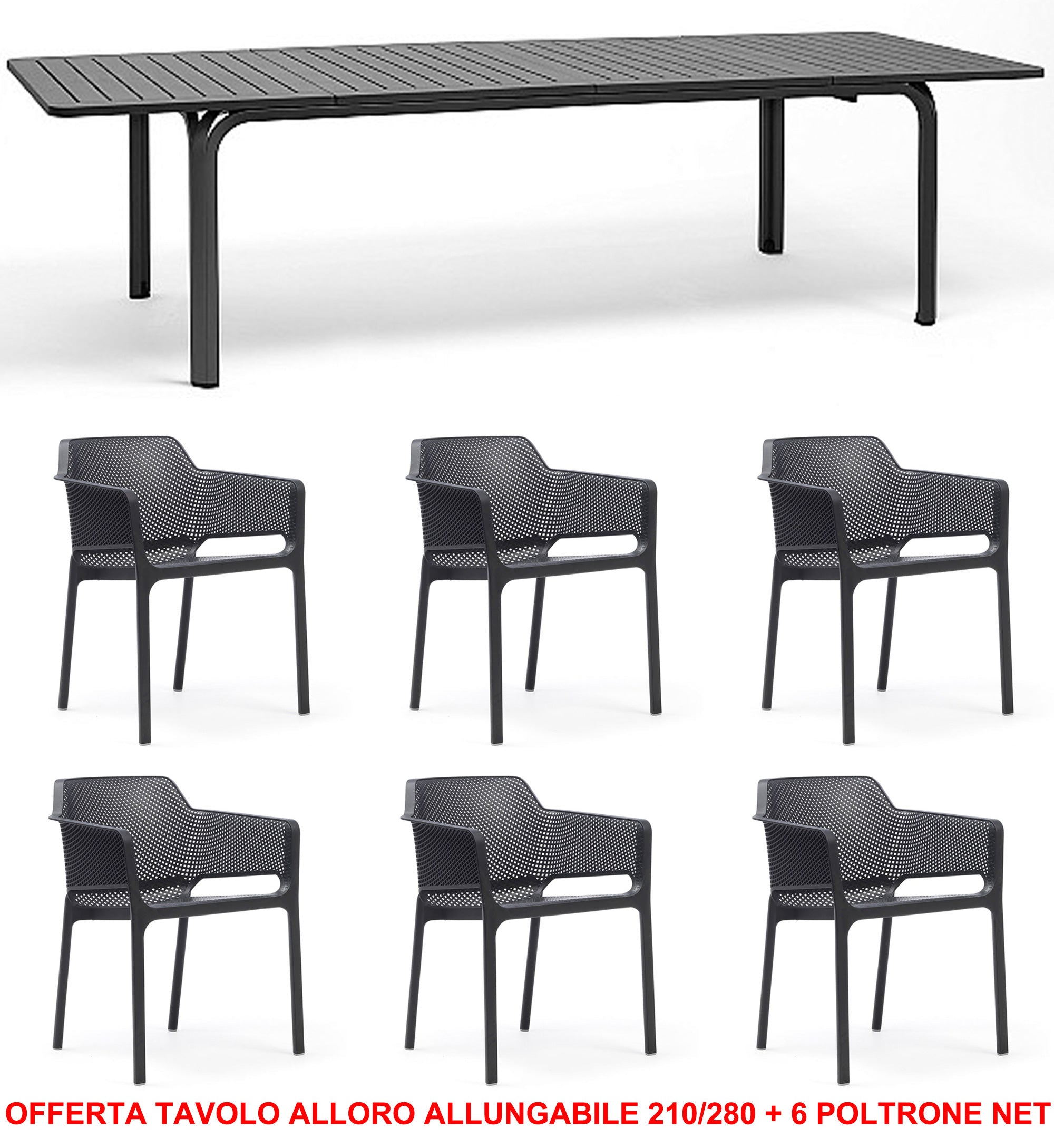 OFFERTA TAVOLO ALLORO ALLUNGABILE 210/280 + 6 POLTRONE NET COLORE A SCELTA