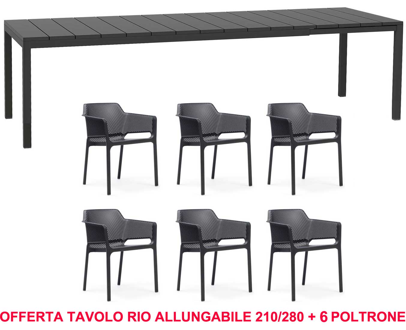OFFERTA TAVOLO RIO ALLUNGABILE 210/280 + 6 POLTRONE NET COLORE A SCELTA