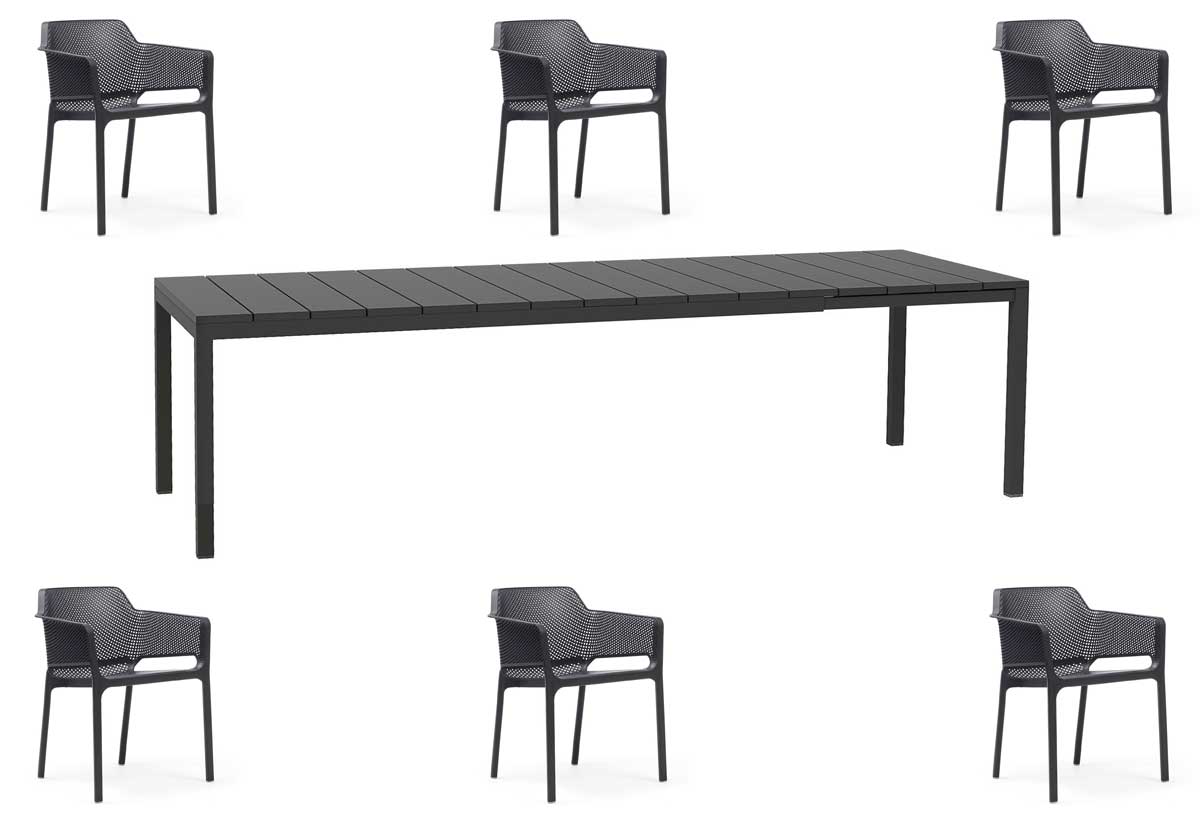 OFFERTA TAVOLO RIO ALLUNGABILE 140/210CM +6 POLTRONE NET ANTRACITE