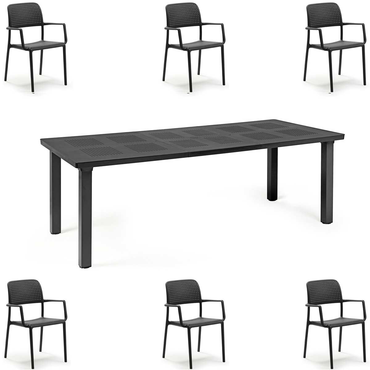 OFFERTA TAVOLO LEVANTE ALLUNGABILE 160/220CM +6 POLTRONE BORA COLORE A SCELTA