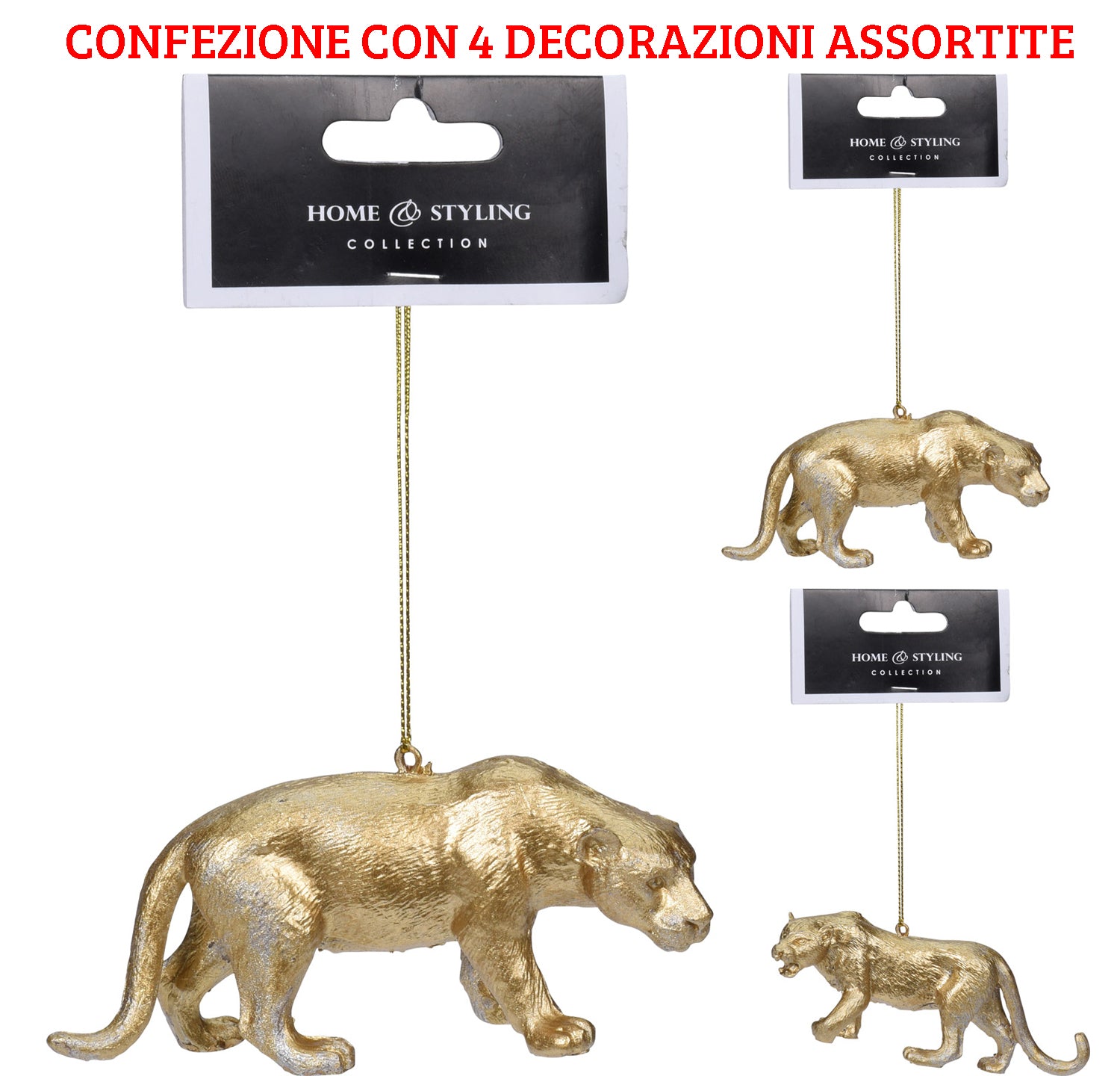 4 LEOPARDI IN RESINA APPENDIBILI ORO ASSORTITI