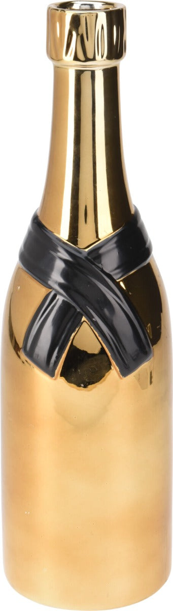 VASO IN CERAMICA A FORMA DI BOTTIGLIA, 11X39CM, ORO/NERO