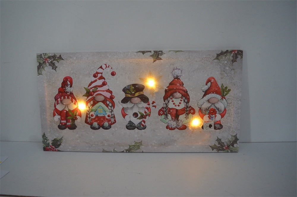 QUADRO NATALIZIO CON GNOMI 60X30X1,8CM CON MICROLED BIANCO CALDO