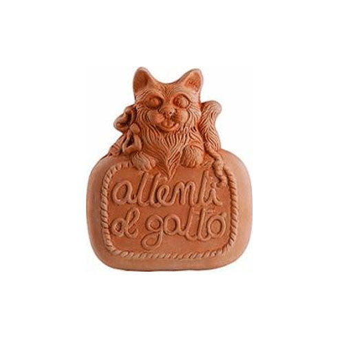 DECORAZIONE ATTENTI AL GATTO RIFINITA A MANO 20 CM IN TERRACOTTA