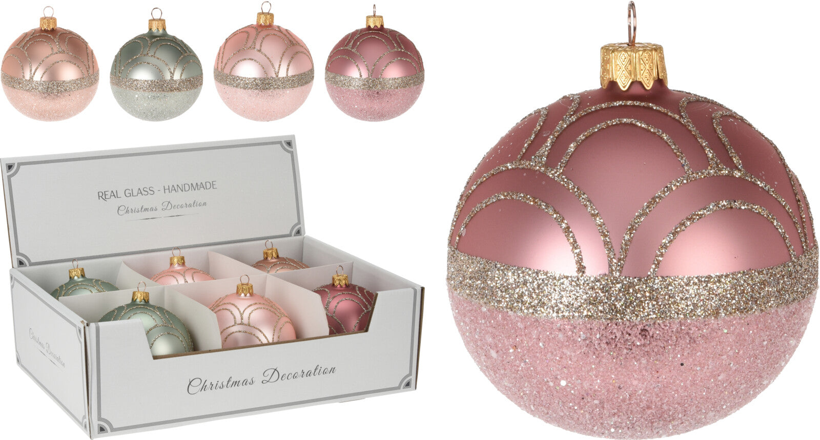 PALLINA DI VETRO DECORATA GLITTER 10CM ASSORTITA