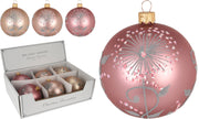 PALLINA DI VETRO DECORATA CON FIORI ROSA 10CM ASSORTITA